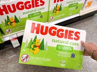 Huggies Natural Care Sensitive and Fragrance Free baby wipes on display on a Target shelf