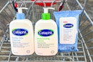cetaphil cleanser, lotion, and cleansing cloths in a cart