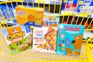 quaker, chex mix, betty crocker, lance products in dollar general shopping cart