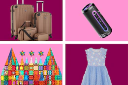wrangler luggage, wireless speaker, magnetic tiles, bunny dress