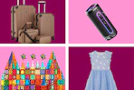 wrangler luggage, wireless speaker, magnetic tiles, bunny dress