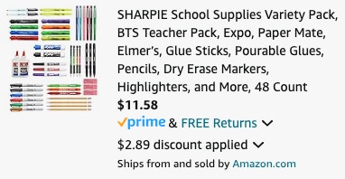 a sharpie cart ending in $11.58