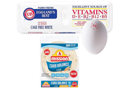 1 Eggland's Best Eggs and 1 Mission Tortillas Pack