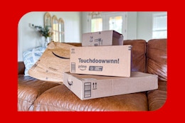 amazon items on a couch