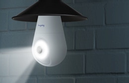 a light bulb security camera in a outdoor lamp post