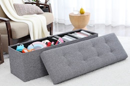 Ornavo Foldable Tufted Linen Large Storage Ottoman Bench at QVC