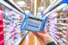 In store photo taken at Walmart of Neutrogena makeup wipes in center aisle