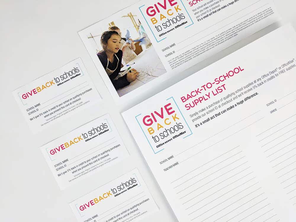 Some Give Back to Schools print outs from Office Depot