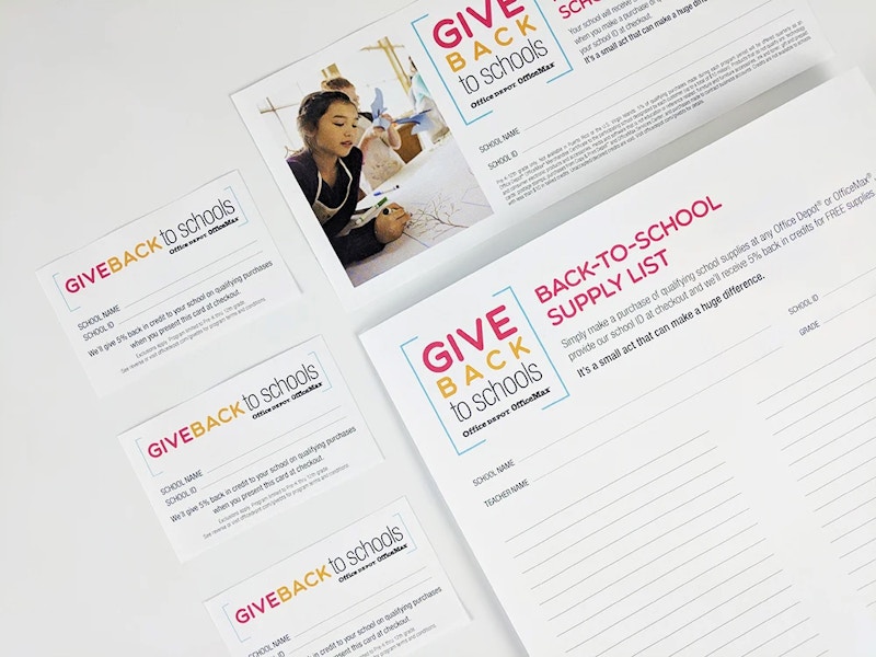 Some Give Back to Schools print outs from Office Depot