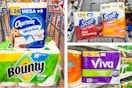 collage image of bounty, charmin, viva, and scott paper products