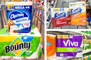collage image of bounty, charmin, viva, and scott paper products