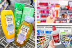 collage image of garnier shampoo, colgate mouthwash, and maybelline baby lips
