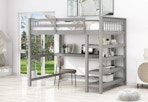 gray loft bed with desk underneath