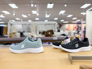 skechers women's sneakers sitting on a target shelf