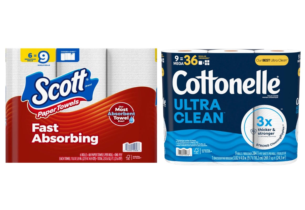 2 Scott Paper Towels + 1 Cottonelle Toilet Paper