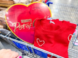 valentine chocolate and sweater in shopping cart