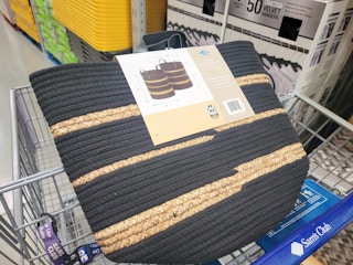 black with brown stripes rope basket set in a cart