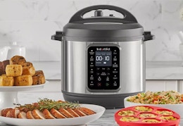 Instant Pot 9-in-1 pressure cooker bundle on a kitchen counter.
