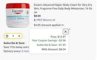 Eucerin Amazon receipt