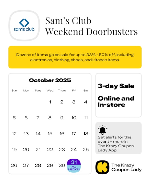 Sam's Club Doorbuster sale start date in October 2025