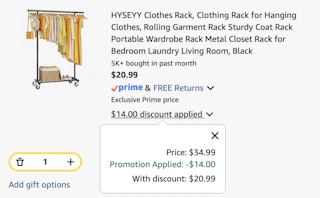 clothes rack Amazon receipt