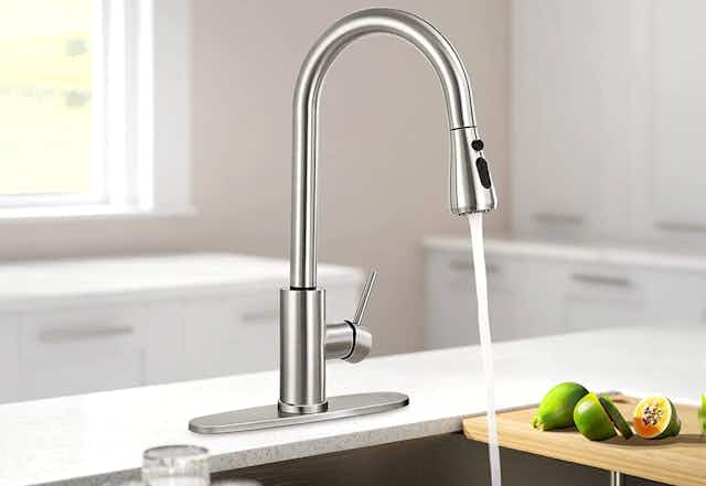 Kitchen Faucet With Pull-Down Sprayer, $25.98 at Walmart (70% Off) card image