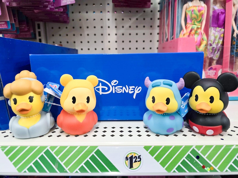 disney themed ducks on a shelf