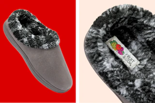 2 stock photos of Fruit of the Loom men's clog slippers (sherpa lined)