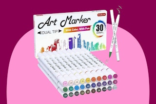 art markets on pink and maroon background