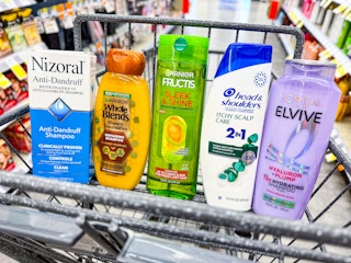 hair care products in a shopping cart