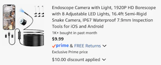 endoscope camera Amazon receipt