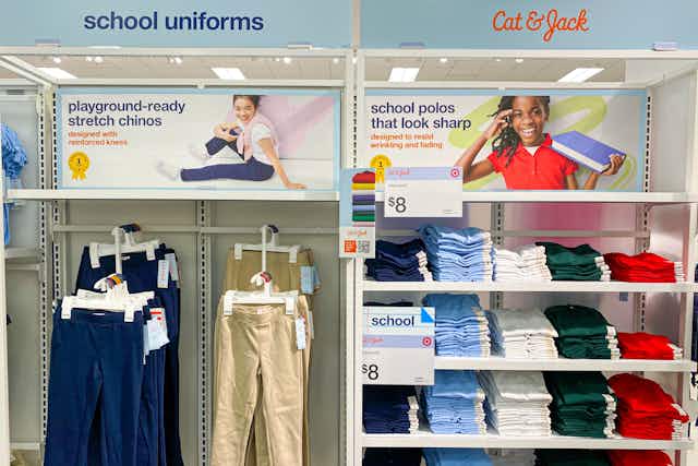 Kids' School Uniform Sale + $10 Off at Target: $2.85 Shirts and $7 Bottoms card image
