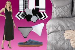 Women's dress, kitchen linen set, women's panties, men's slipper & bedding