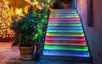 colorful lights on a flight of stairs