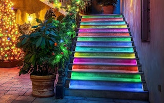colorful lights on a flight of stairs