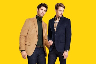 Tommy Hilfiger Sport Coats from Macy's on a yellow background