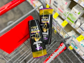 shopping cart with two loreal elvive shampoo and conditioner