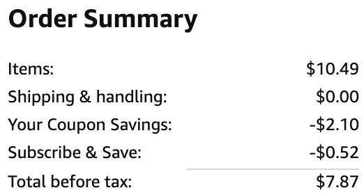 an amazon order summary ending in $7.87