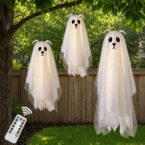 Halloween Dog Ghost Hanging Decor 3-Pack