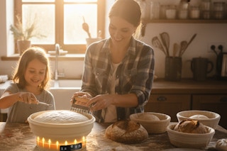 a family making sourdough bread