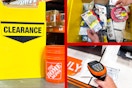three photos of home depot clearance and scanning items 