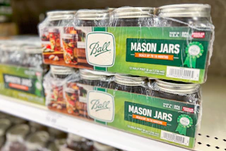 ball mason jars half pint 12-pack sitting on a target shelf