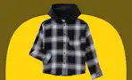 Hoodied plaid flannel shirt for kids in "Black soot Plaid"