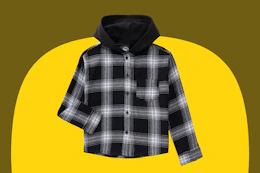 Hoodied plaid flannel shirt for kids in "Black soot Plaid"