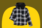 Hoodied plaid flannel shirt for kids in "Black soot Plaid"