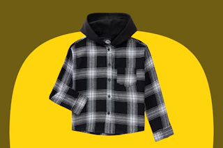 Hoodied plaid flannel shirt for kids in "Black soot Plaid"