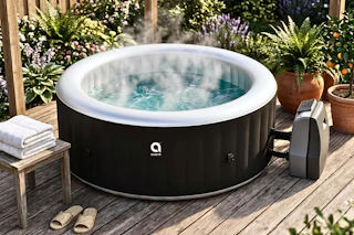 Lifestyle image of a hot tub in an outdoor setting