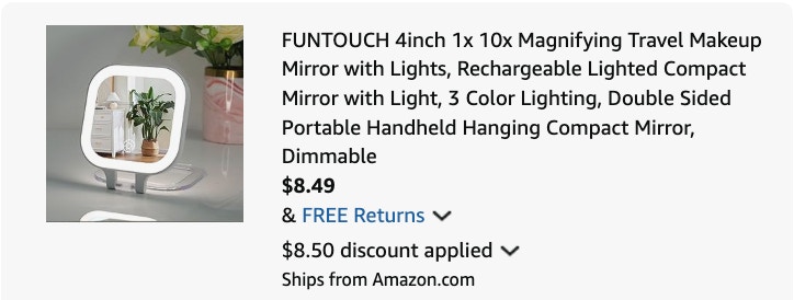makeup mirror Amazon receipt