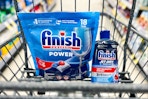 finish dishwasher pods and rinse aid in a cart