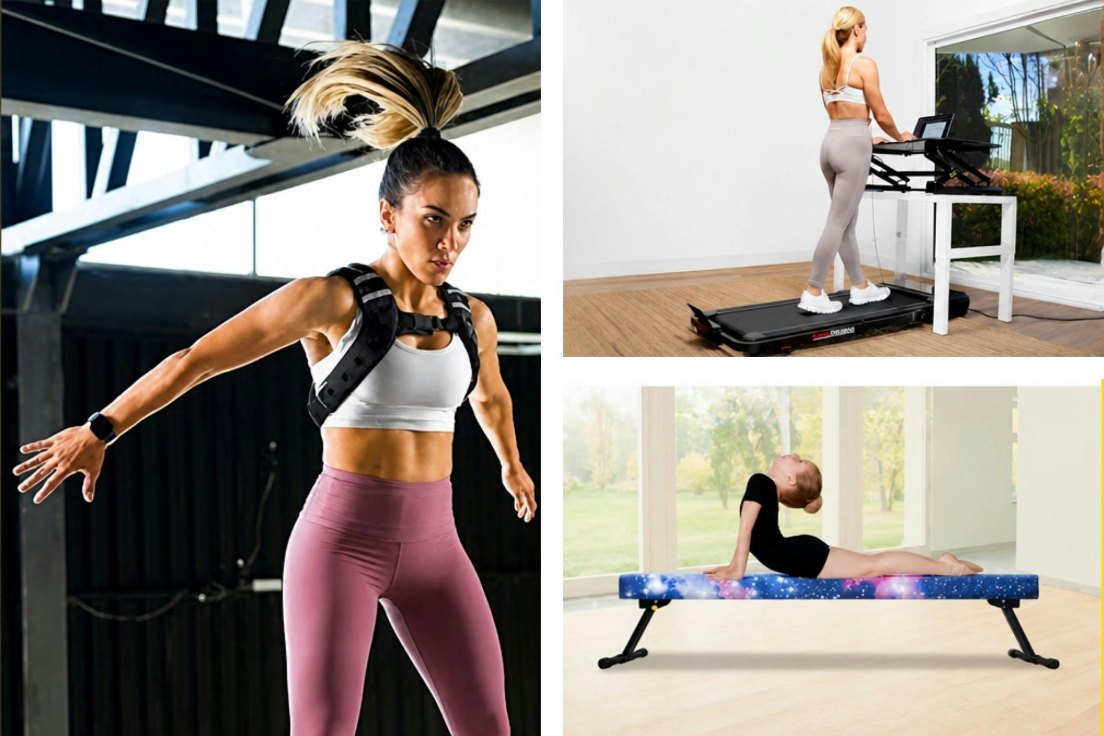 3 lifestyle images of exercise equipment 